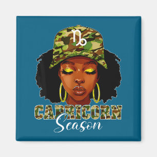 Capricorn Season Black Woman With Camo Hat Birthda Magnet