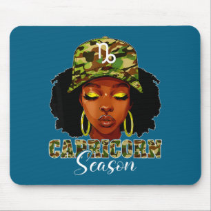 Capricorn Season Black Woman With Camo Hat Birthda Mouse Pad
