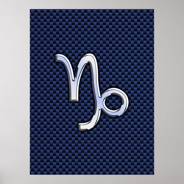 Capricorn Sign Navy Blue Carbon Fiber Style (Front)