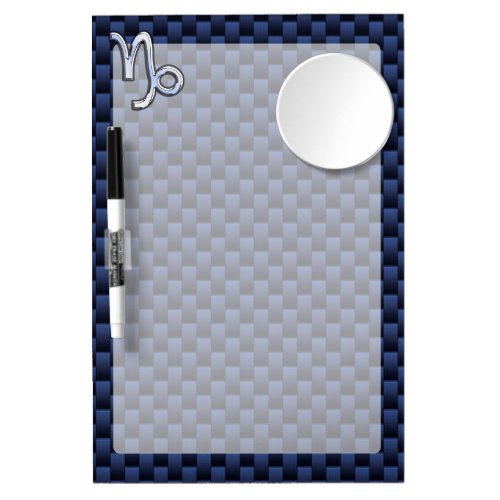 Capricorn Sign Navy Blue Carbon Fiber Style Dry Erase Board With Mirror