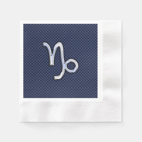 Capricorn Sign Navy Blue Carbon Fiber Style Paper Napkins