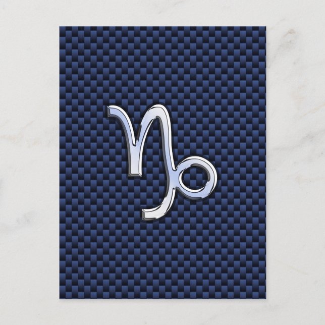 Capricorn Sign Navy Blue Carbon Fiber Style Postcard (Front)