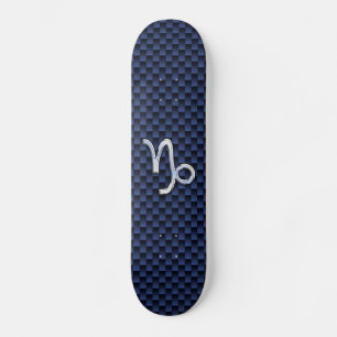 Capricorn Sign Navy Blue Carbon Fiber Style Skateboard