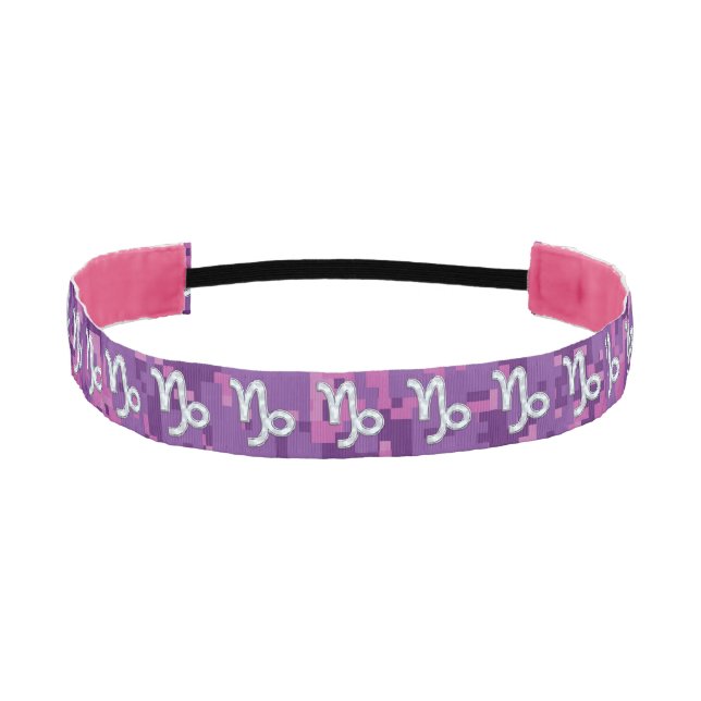 Capricorn Sign on Fuchsia Digital Camouflage Athletic Headband (Front)
