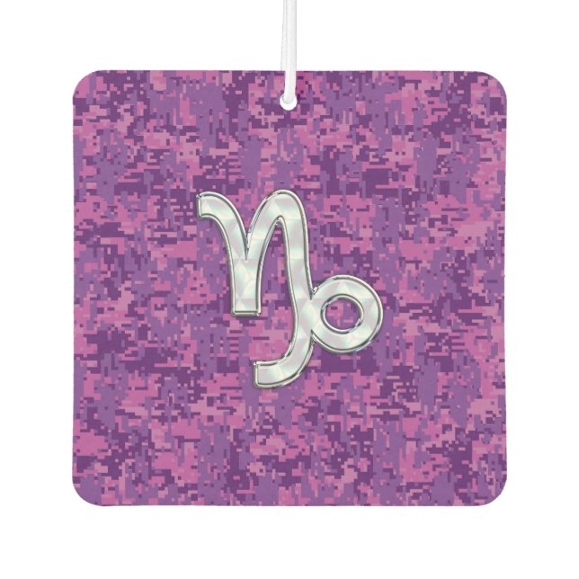 Capricorn Sign on Fuchsia Digital Camouflage Car Air Freshener (Front)