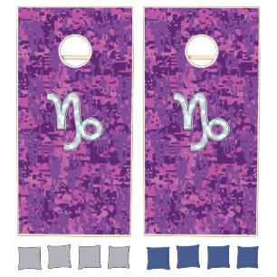 Capricorn Sign on Fuchsia Digital Camouflage Cornhole Set