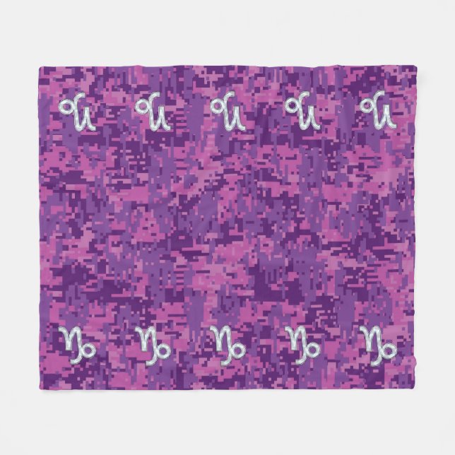 Capricorn Sign on Fuchsia Digital Camouflage Fleece Blanket (Front (Horizontal))
