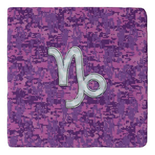 Capricorn Sign on Fuchsia Digital Camouflage Trivet