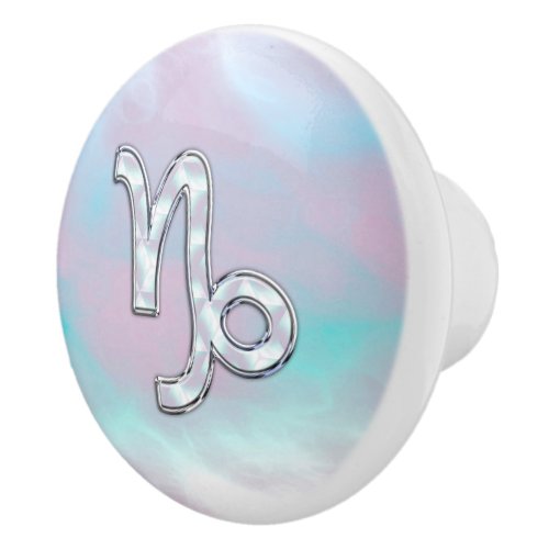 Capricorn Sign on Mother of Pearl Nacre Style Ceramic Knob