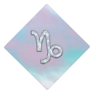 Capricorn Sign on Mother of Pearl Nacre Style Graduation Cap Topper
