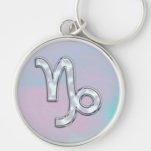 Capricorn Sign on Mother of Pearl Nacre Style Keychain