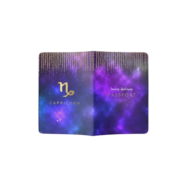 Capricorn Sign - Purple Passport Cover - Travel (Opened)
