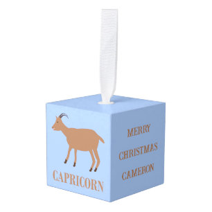 Capricorn Star Sign Goat Custom Name Cube Ornament