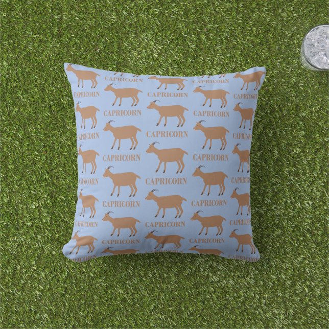 Capricorn Star Sign Goat Patterned Outdoor Pillow (Grass)