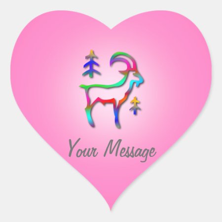 Capricorn Star Sign Rainbow Goat Pink Heart Heart Sticker