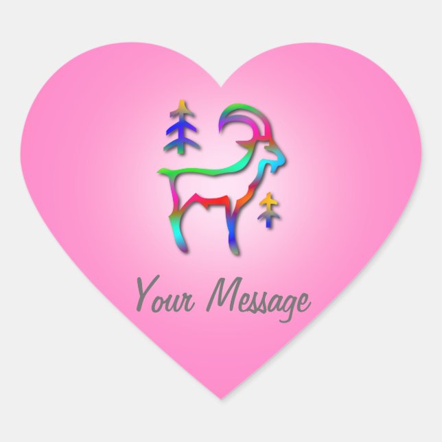 Capricorn Star Sign Rainbow Goat Pink Heart Heart Sticker (Front)