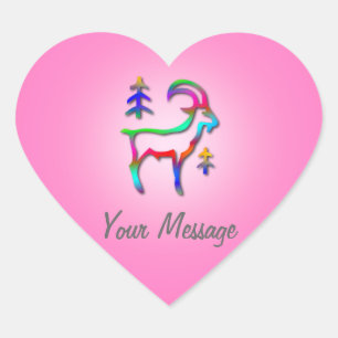 Capricorn Star Sign Rainbow Goat Pink Heart Heart Sticker
