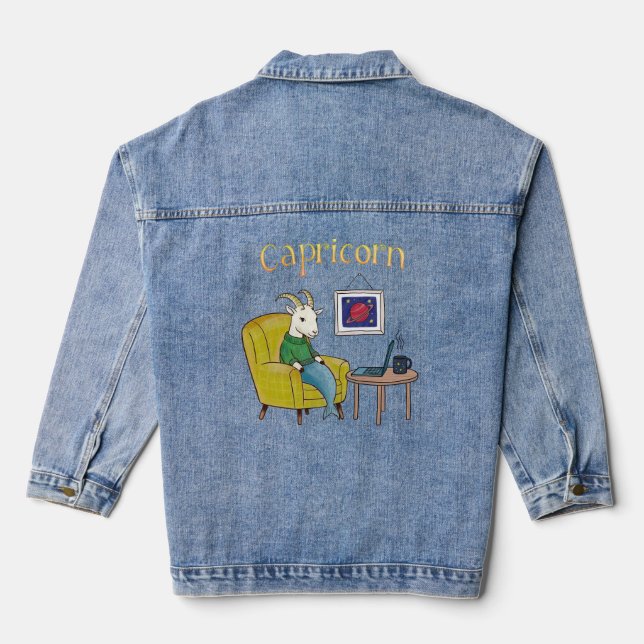 Capricorn star sign Sea Goat zodiac star Denim Jacket (Back)