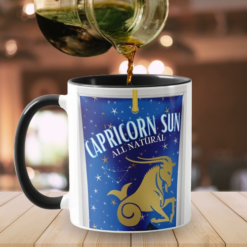 Capricorn Sun Zodiac Sign Starry Blue Drink Pouch Mug
