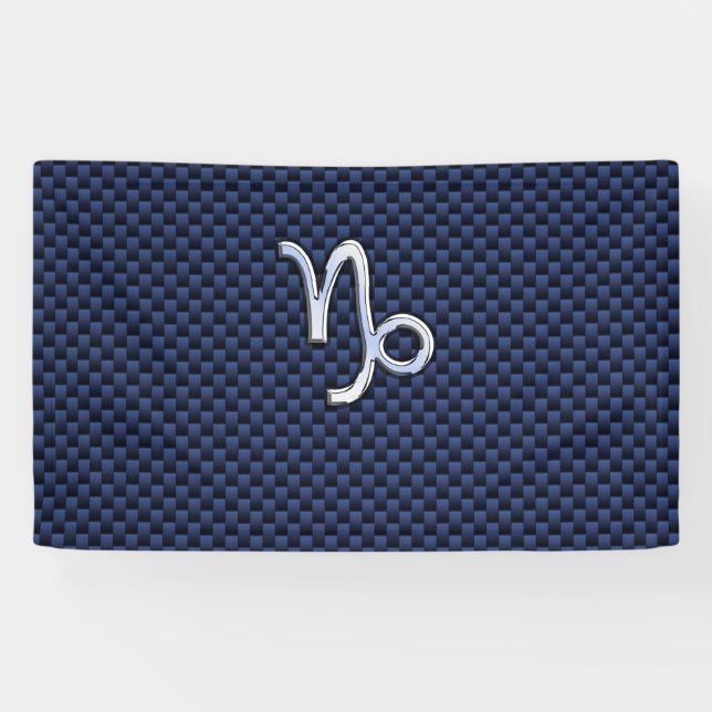 Capricorn Symbol Navy Carbon Fiber Style Banner (Horizontal)