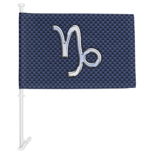 Capricorn Symbol Navy Carbon Fiber Style Car Flag