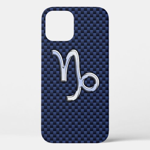 Capricorn Symbol Navy Carbon Fiber Style iPhone 12 Case