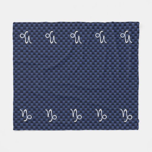 Capricorn Symbol Navy Carbon Fiber Style Fleece Blanket