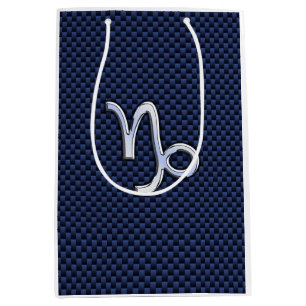Capricorn Symbol Navy Carbon Fiber Style Medium Gift Bag