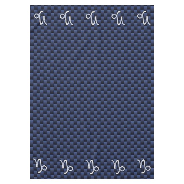 Capricorn Symbol Navy Carbon Fiber Style Tablecloth (Front)