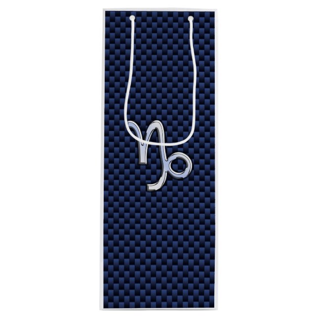 Capricorn Symbol Navy Carbon Fiber Style Wine Gift Bag (Front)