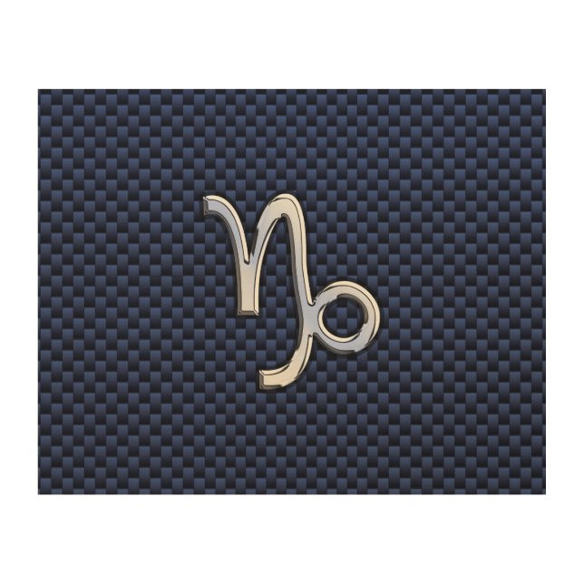 Capricorn Symbol Navy Carbon Fiber Style Wood Wall Art (Front)