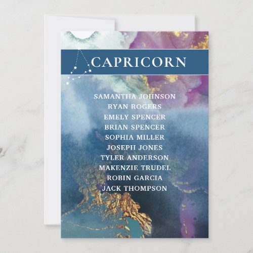 Capricorn Table Number Celestial Seating Chart