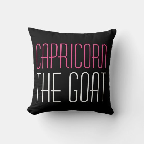 Capricorn The Goat Initial Pink White Black Zodiac Throw Pillow
