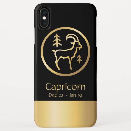 Capricorn the Goat or Sea Goat Zodiac Black Gold iPhone XS Max Case