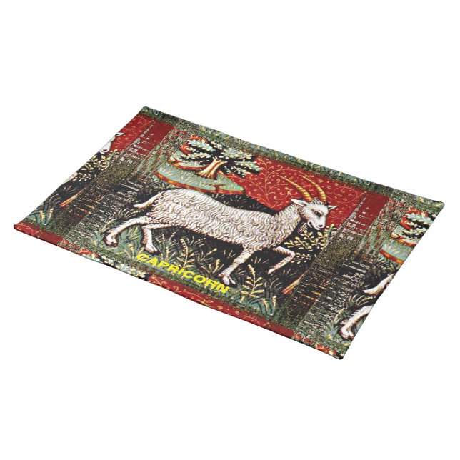 Capricorn the Goat Zodiac Sign Birthday Party Cloth Placemat (On Table)