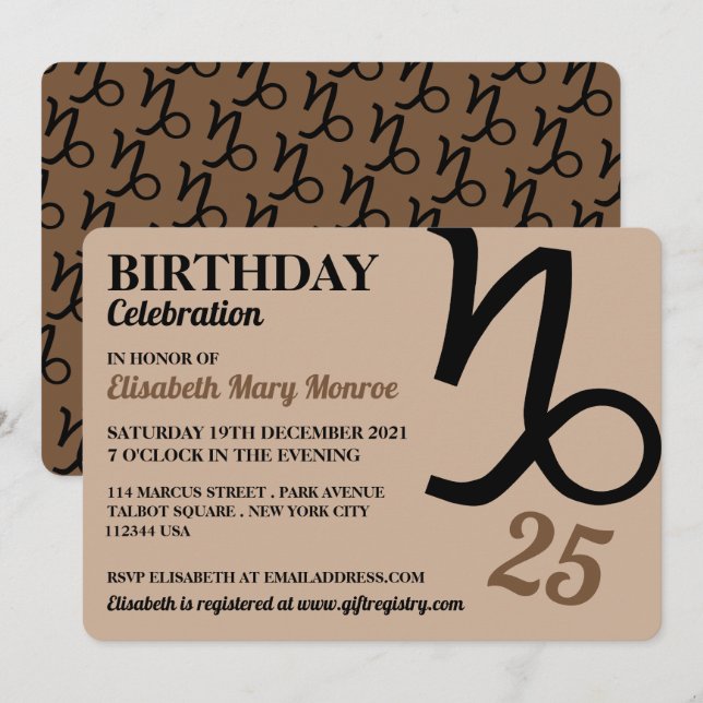 Capricorn, The Goat, Zodiac Star Sign, Birthday Invitation (Front/Back)