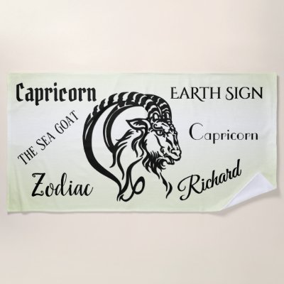 Capricorn the Sea Goat Zodiac Green Beach Towel