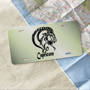 Capricorn the Sea Goat Zodiac Green License Plate