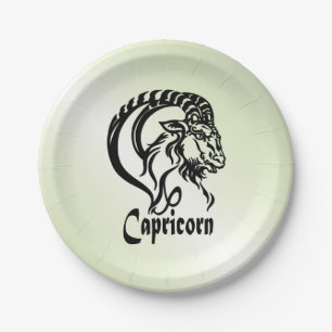 Capricorn the Sea Goat Zodiac Green Paper Plates