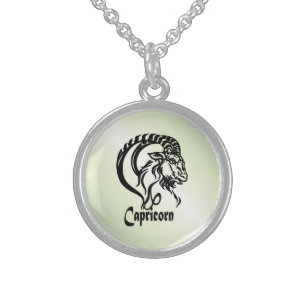 Capricorn the Sea Goat Zodiac Green Sterling Silver Necklace