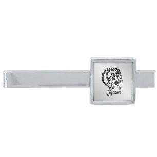 Capricorn the Sea Goat Zodiac S Silver Finish Tie Bar