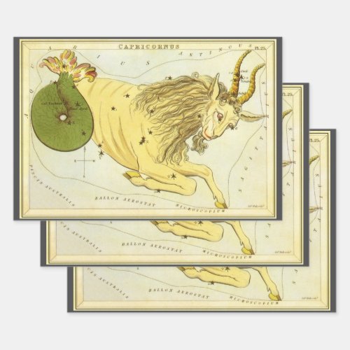 Capricorn Vintage Constellation Uranias Mirror Wrapping Paper Sheets