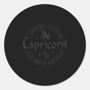 Capricorn Virtues Vintage Style Zodiac Design, Cap Classic Round Sticker