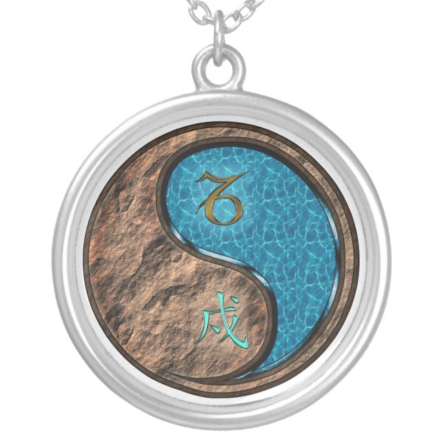 Capricorn & Water Dog Silver Plated Necklace (Front)