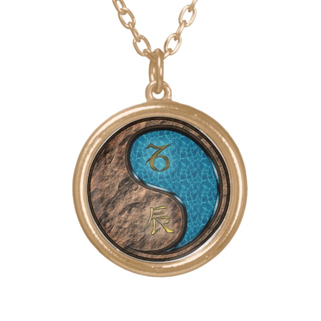 Capricorn & Water Dragon Gold Plated Necklace (Front)