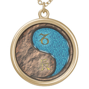 Capricorn & Water Dragon Gold Plated Necklace