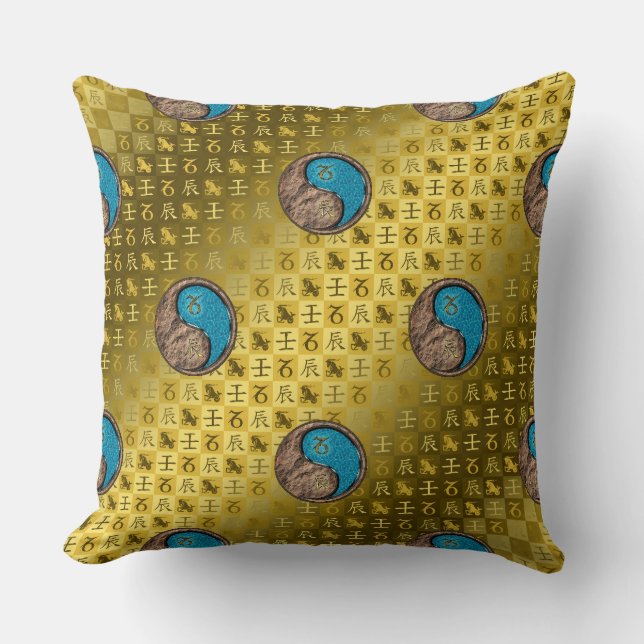 Capricorn & Water Dragon Throw Pillow (Front)