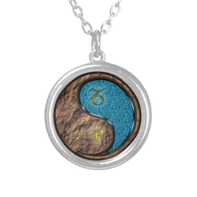 Capricorn & Water Monkey Silver Plated Necklace (Front)