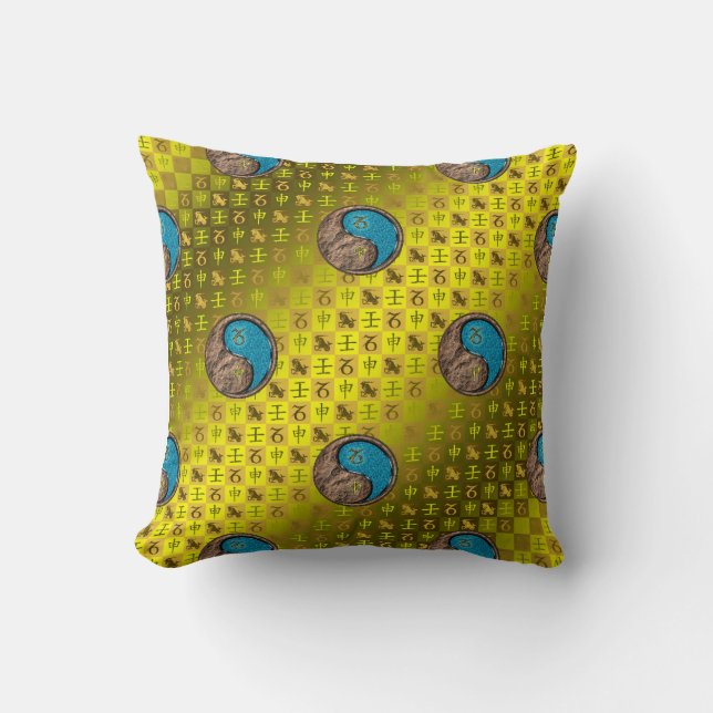 Capricorn & Water Monkey Throw Pillow (Front)