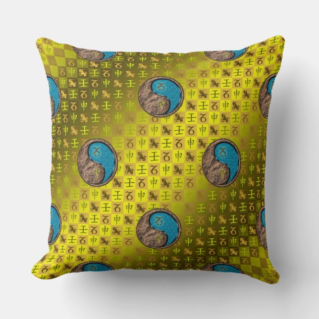 Capricorn & Water Monkey Throw Pillow (Front)